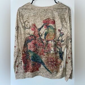 AZI NEW YORK WOMENS Beige bird with floral TOP large